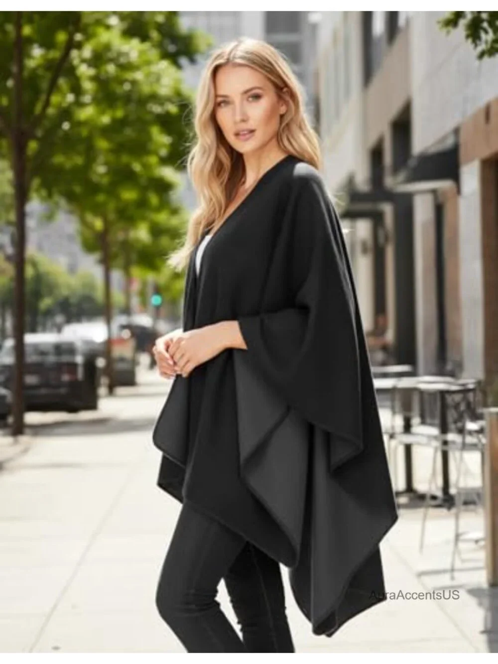 Reversible Open Front Poncho Cape Oversized Cardigan Shawl Wrap